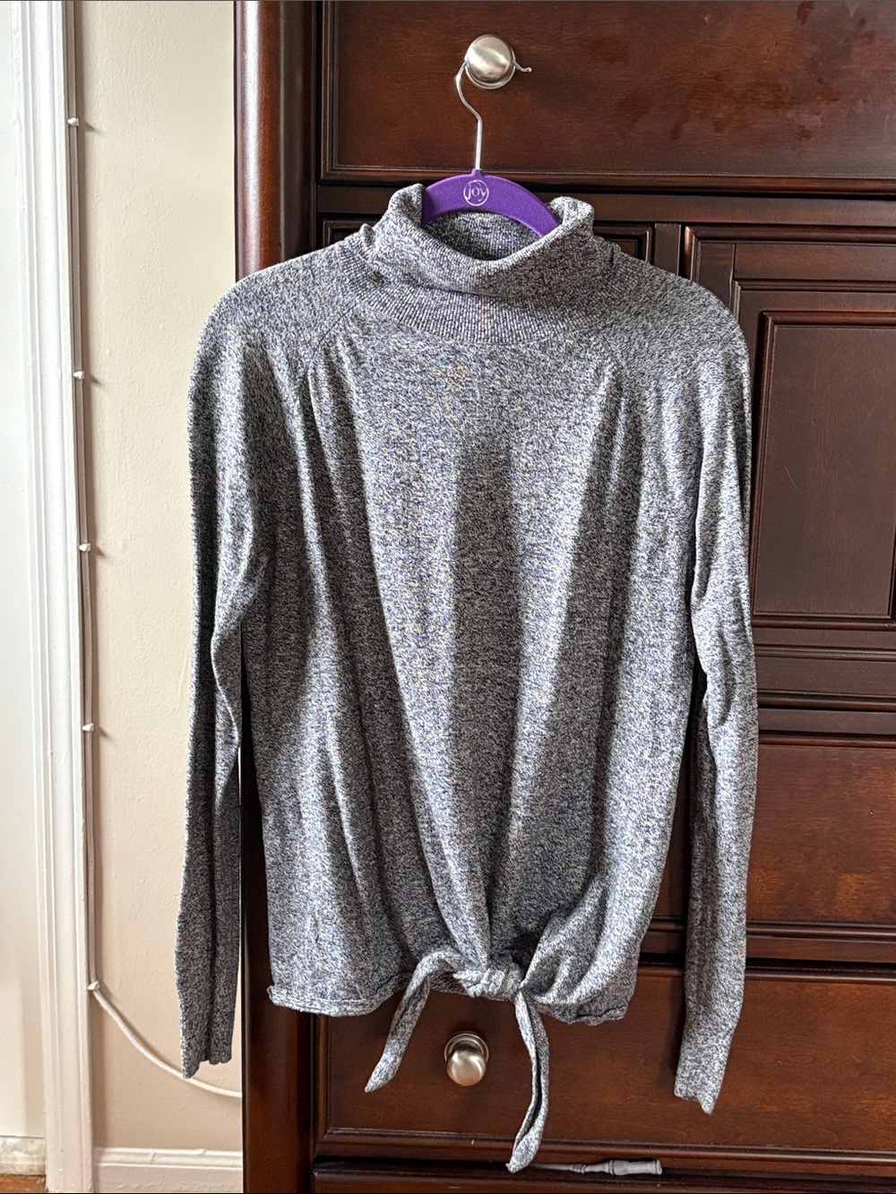 Express Gray Turtleneck Tie-Hem Sweater